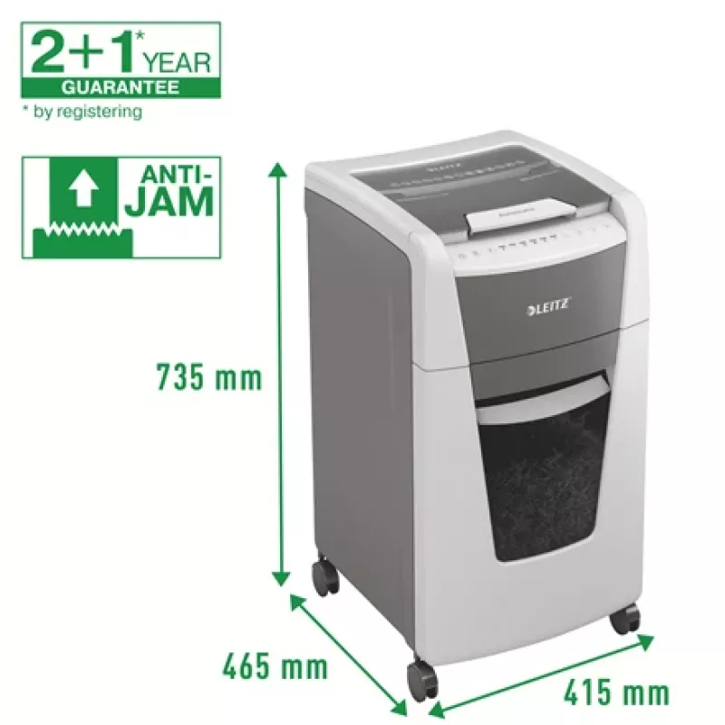 Leitz IQ Autofeed Office 300 automātiskais papīra smalcinātājs P5, mikro griezuma smalcināšana, 22 cm, 2 x 15 mm, 60 L, 700 loksnes, 55 dB