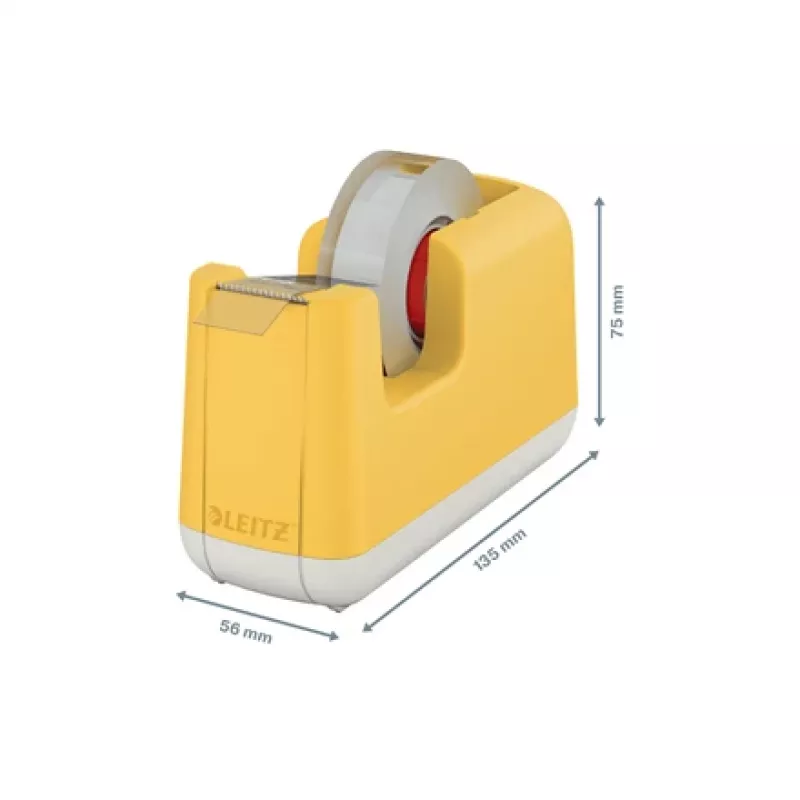 Leitz Cosy līmlentes dozators, 1,9 cm, 33 m, akrilnitrila butadiēna stirols (ABS), dzeltens, 75 mm, 56 mm