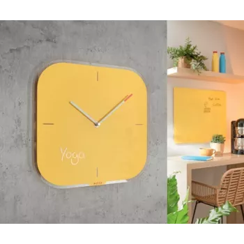 Leitz Cosy Silent Glass Wall Clock, Square, dzeltena, 300 mm, 300 mm, 40 mm, 1.6 kg