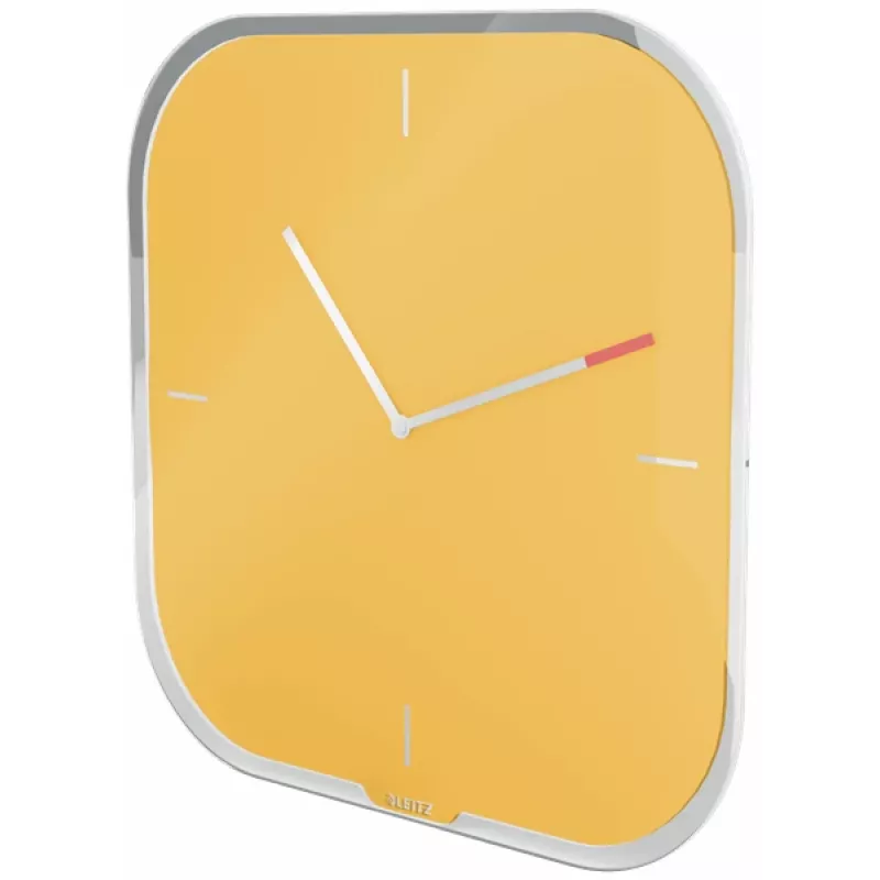 Leitz Cosy Silent Glass Wall Clock, Square, dzeltena, 300 mm, 300 mm, 40 mm, 1.6 kg