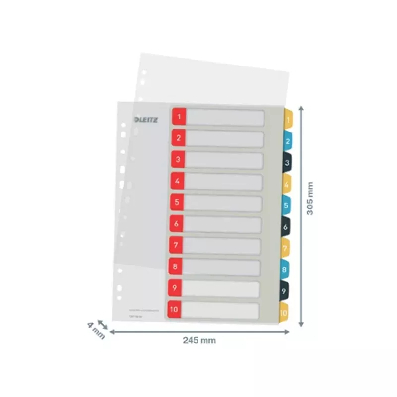 Leitz Cosy 1-10 Drukājams reģistrs, PP, Ciparu cilņu rādītājs, Polipropilēns (PP), Portrets, A4 Maxi, 245 mm, 305 mm
