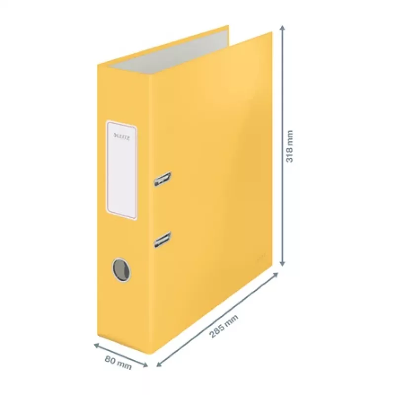 Leitz 180° Cosy sviru arhīva mape Soft Touch 80 mm, A4, kartons, dzeltena, teksturēta virsma, 600 lapas, 80 g/m²
