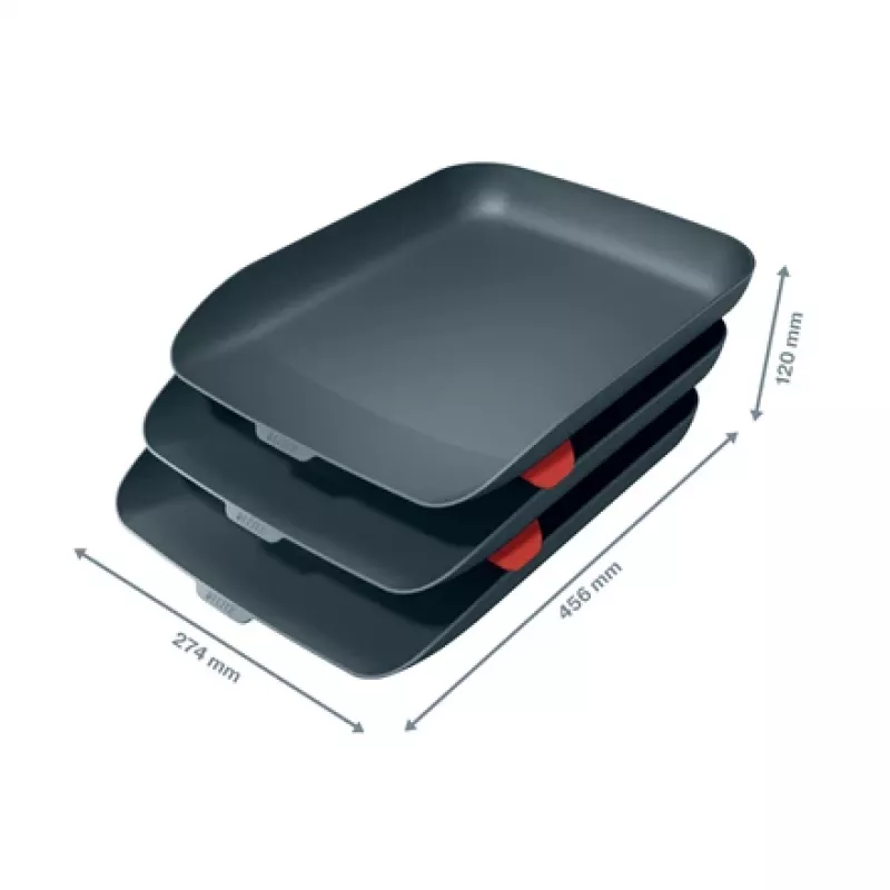 Leitz Cosy vēstuļu paplāte, 3 gab. komplekts, polistirols (PS), melna, A4, A4, 274 mm, 456 mm