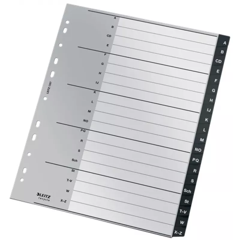 Leitz 12070000 tab index Alfabētiskais tabulācijas indekss Polipropilēns (PP) Melns, Balts