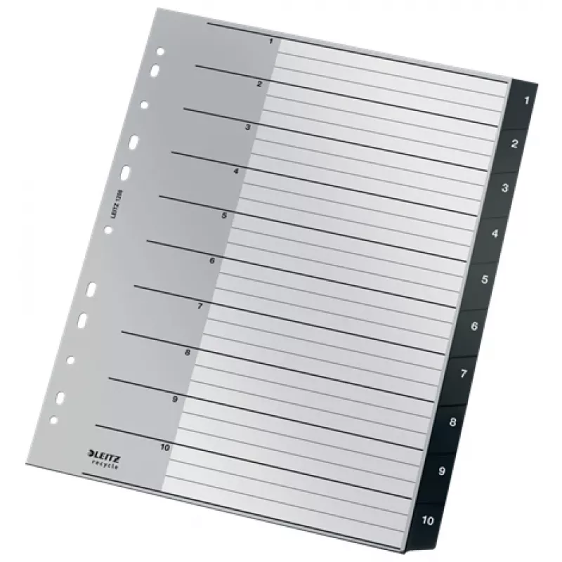 Leitz Recycle Index, PP, īpaši plats, ciparu tabu rādītājs, polipropilēns (PP), melns, balts, portrets, A4 Maxi, 160 g/m²