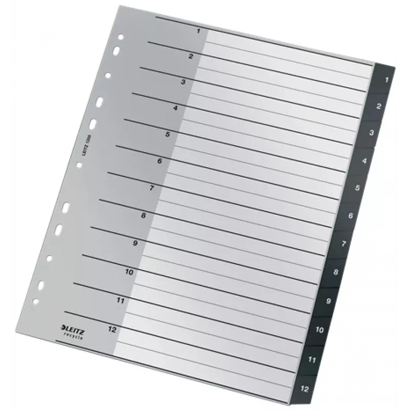 Leitz Recycle Index, PP, īpaši plats, ciparu tab indekss, polipropilēns (PP), melna, balta, portrets, A4 Maxi, 160 g/m²