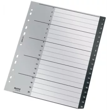 Leitz Recycle Index, PP, īpaši plats, ciparu sadalītājs, polipropilēns (PP), melns, balts, A4 Maxi, 160 g/m², 238 mm