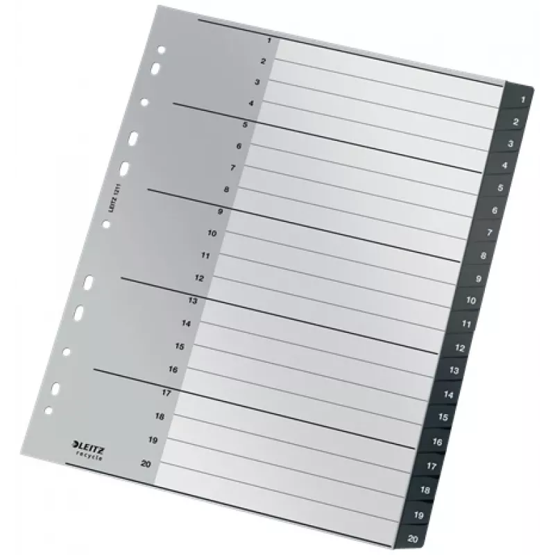Leitz Recycle Index, PP, īpaši plats, ciparu sadalītājs, polipropilēns (PP), melns, balts, A4 Maxi, 160 g/m², 238 mm