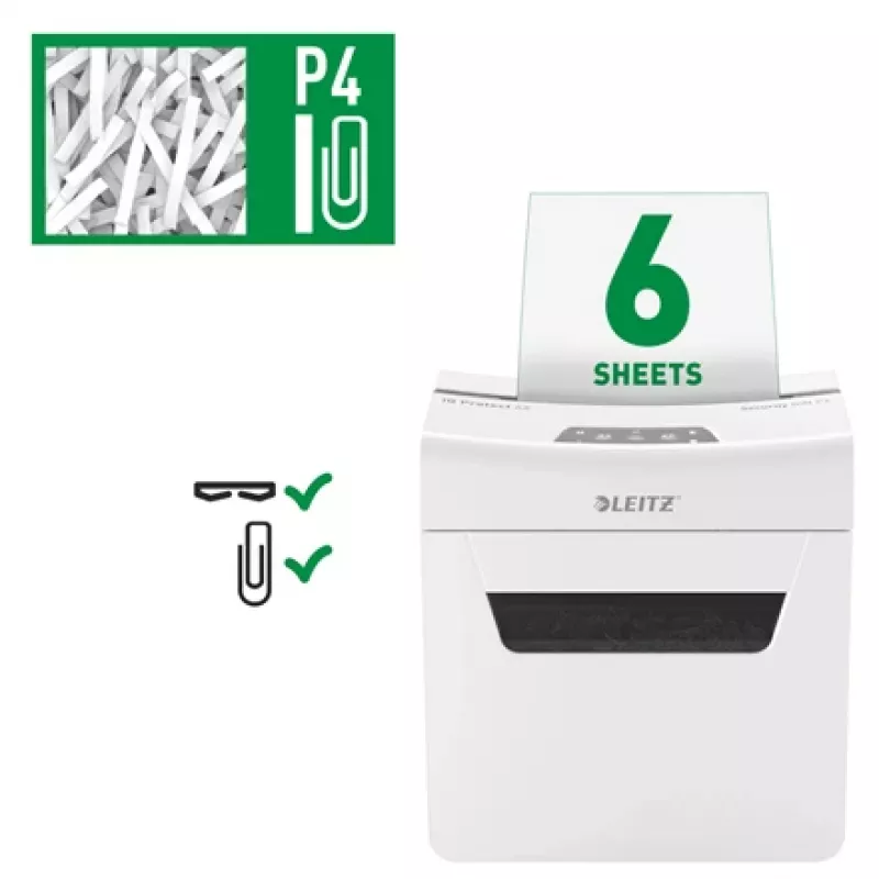 Leitz IQ Protect Premium papīra smalcinātājs 6X P4, 4 x 40 mm, 10 L, 100 lapas, 55 dB, skārienjūtīgs, 6 lapas