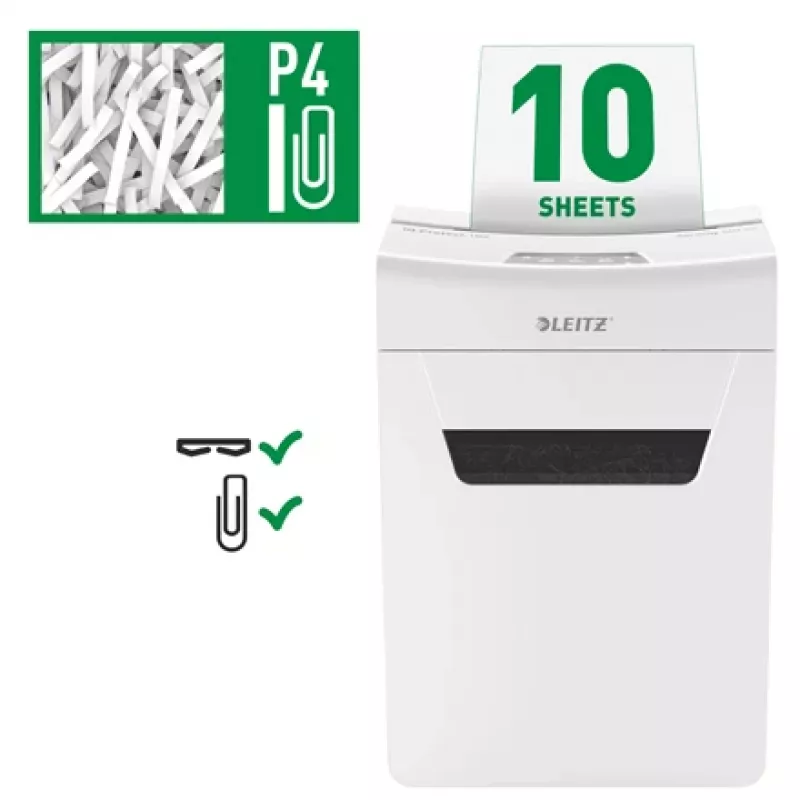 Leitz IQ Protect Premium papīra smalcinātājs 10X P4, 4 x 40 mm, 18 L, 150 lapas, 55 dB, skārienjutīgs, 10 lapas