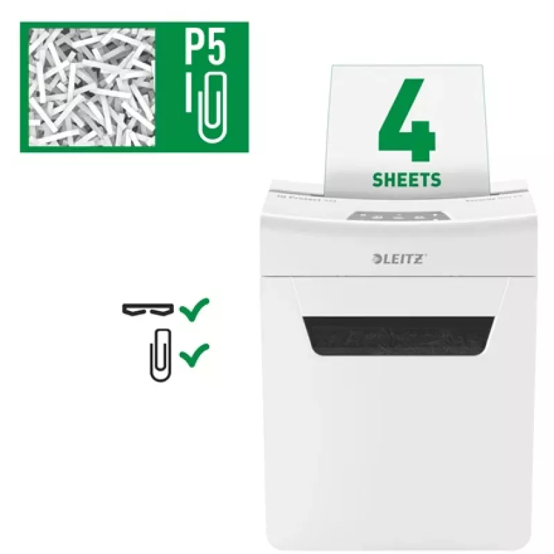 Leitz IQ Protect Premium Paper Shredder 4M P5, mikrošķērēšanas smalcināšana, 2 x 15 mm, 14 L, 150 loksnes, 55 dB, pieskāriens