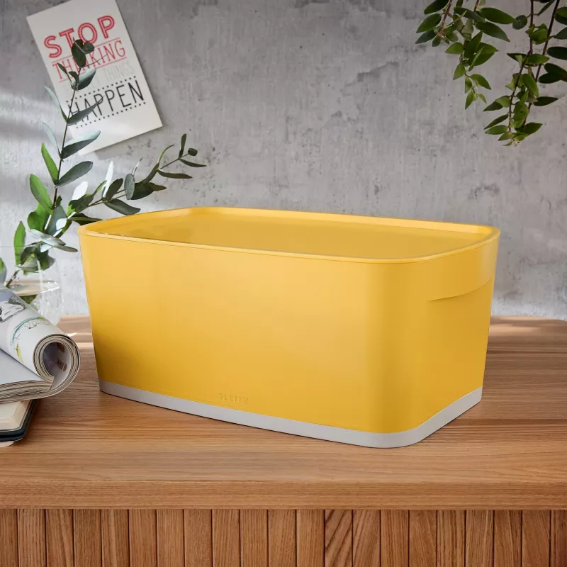 Leitz MyBox Cosy Small ar vāku, Uzglabāšanas kaste, Uzglabāšanas kaste, dzeltena, Taisnstūrveida, Plastmasa, Vienkrāsaina, Dzeltena