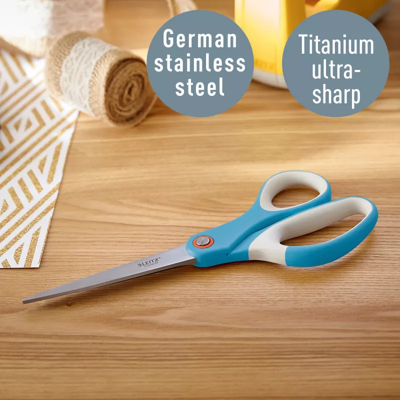 Leitz Cosy Titanium biroja šķēres 205 mm, Pieaugušie, Taisns griezums, Atsevišķi, Zilas, Nerūsējošais tērauds, Biroja šķēres