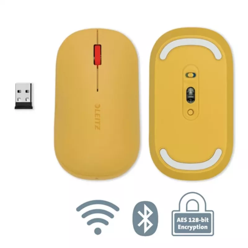 Leitz Cosy bezvadu pele, piemērota abām rokām, RF bezvadu + Bluetooth, 4000 DPI, oranža
