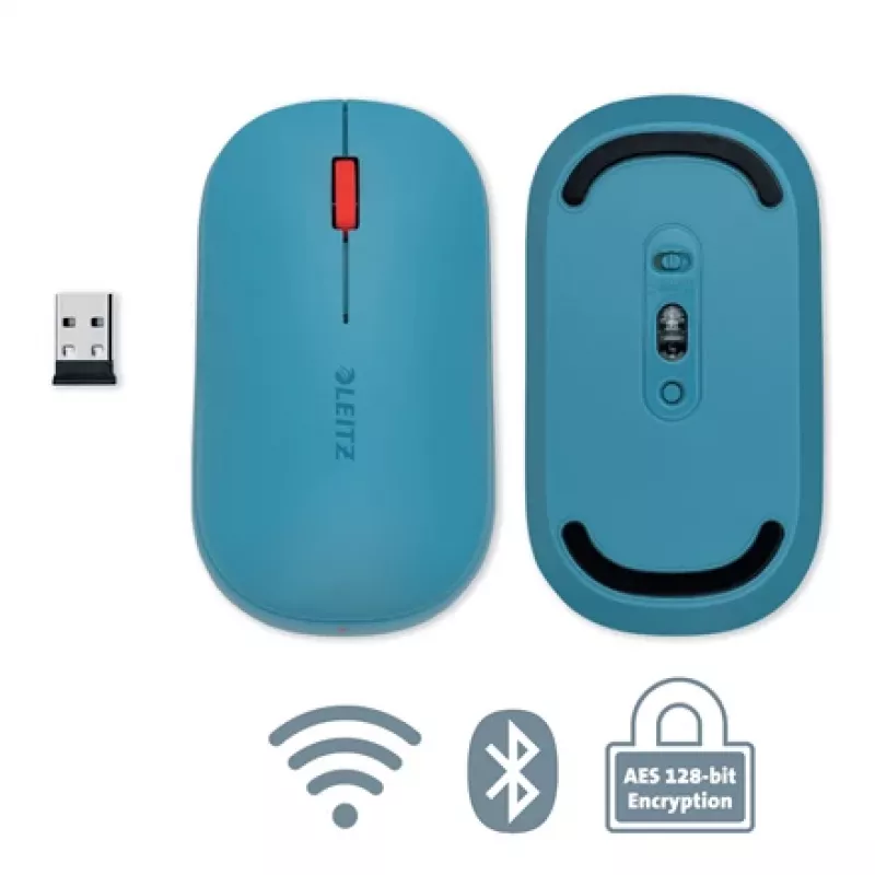 Leitz Cosy bezvadu pele, piemērota abām rokām, RF bezvadu + Bluetooth, 4000 DPI, zila