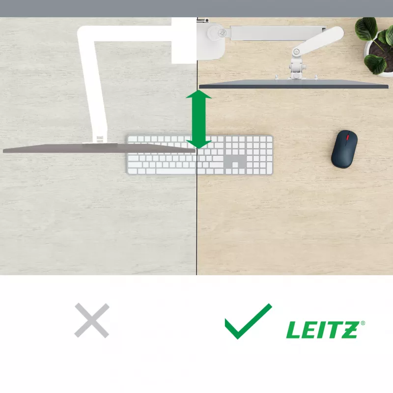 Leitz Ergo Space Saving Single Monitor Arm, Clamp/Grommet, 9 kg, 43.2 cm (17 inch), 81.3 cm (32 inch), 100 x 100 mm, pelēka