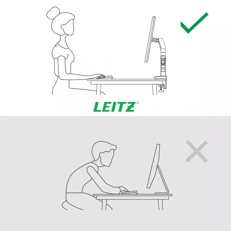 Leitz Ergo Space Saving Single Monitor Arm, Clamp/Grommet, 9 kg, 43.2 cm (17 inch), 81.3 cm (32 inch), 100 x 100 mm, pelēka