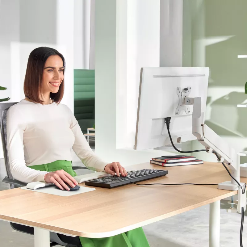 Leitz Ergo Space Saving Single Monitor Arm, Clamp/Grommet, 9 kg, 43.2 cm (17 inch), 81.3 cm (32 inch), 100 x 100 mm, pelēka