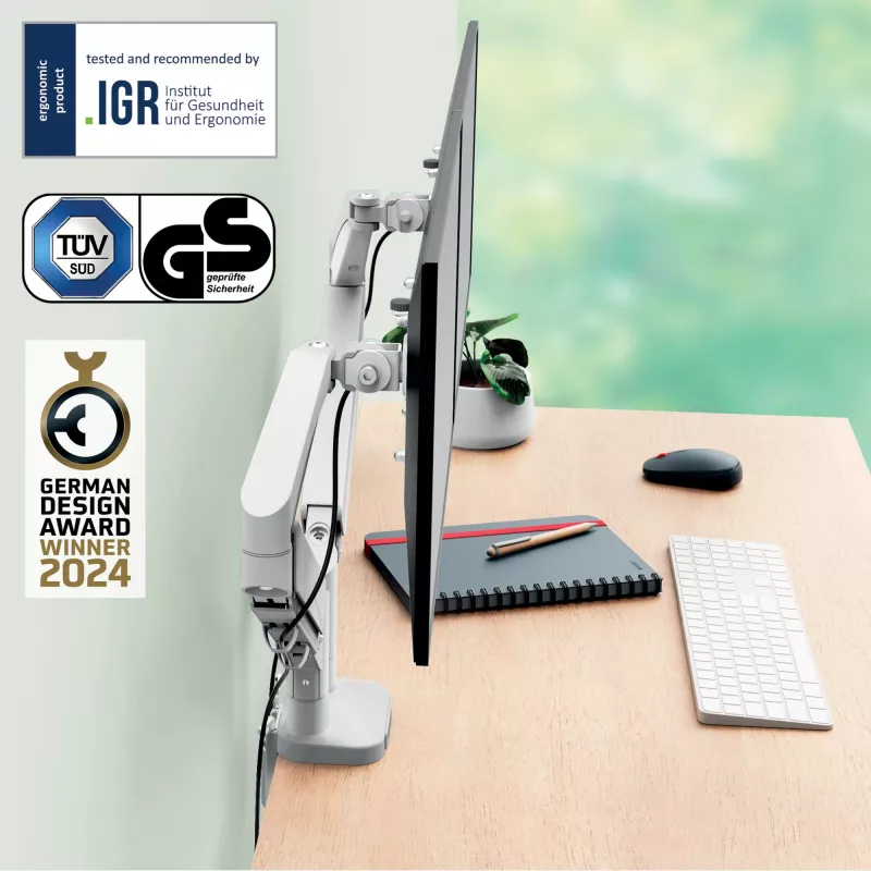 Leitz Ergo vietu taupošs dubultais monitora statnis, skava/caurums, 18 kg, 43,2 cm (17 collas), 81,3 cm (32 collas), 100 x 100 mm, pelēks