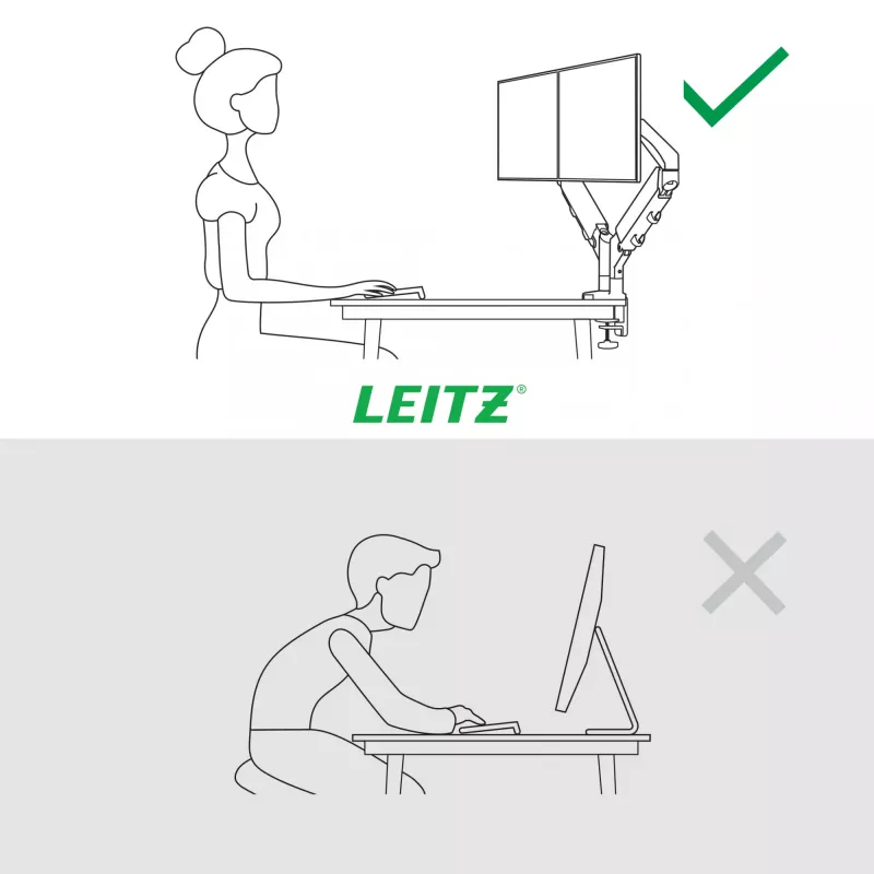 Leitz Ergo vietu taupošs dubultais monitora statnis, skava/caurums, 18 kg, 43,2 cm (17 collas), 81,3 cm (32 collas), 100 x 100 mm, pelēks