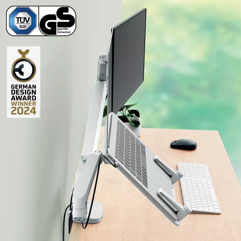Leitz Ergo Space Saving Dual Monitor & Laptop Arm, Clamp/Grommet, 9 kg, 33 cm (13 collas), 81,3 cm (32 collas), 100 x 100 mm, Pelēks