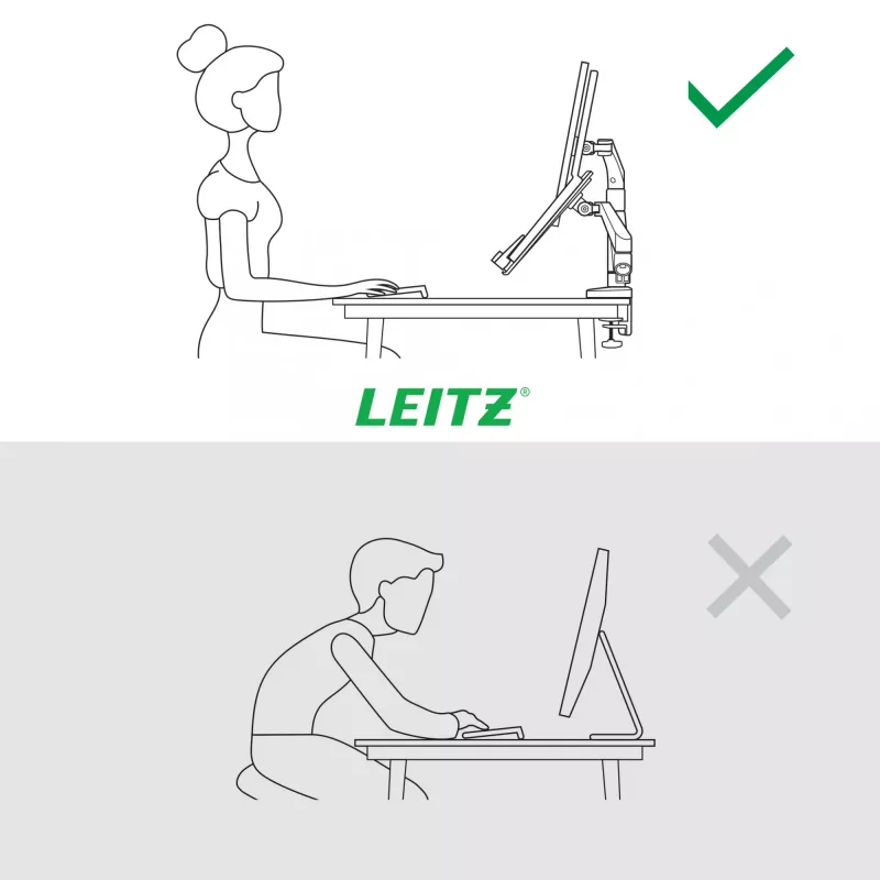 Leitz Ergo Space Saving Dual Monitor & Laptop Arm, Clamp/Grommet, 9 kg, 33 cm (13 collas), 81,3 cm (32 collas), 100 x 100 mm, Pelēks