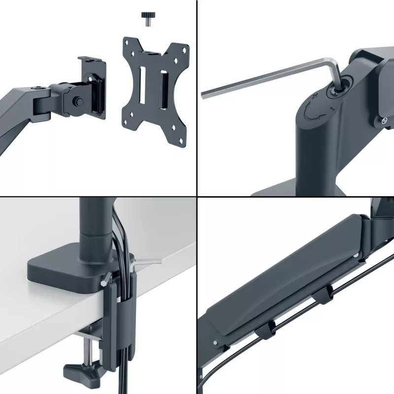 Leitz Ergo Space Saving Dual Monitor & Laptop Arm, Clamp/Grommet, 18 kg, 43.2 cm (17 collas), 81.3 cm (32 collas), 100 x 100 mm, tumši pelēks