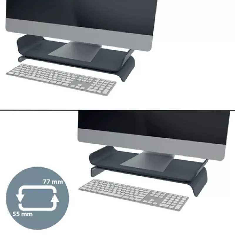 Leitz Ergo regulējams monitora statīvs, brīvi stāvošs, 68,6 cm (27 collas), augstuma regulēšana, pelēks