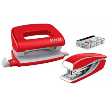 Leitz skavotāja un caurumsitēja mini komplekts WOW, 10 lapas, sarkans, P2, metāls, 80 g/m², 3,5 cm