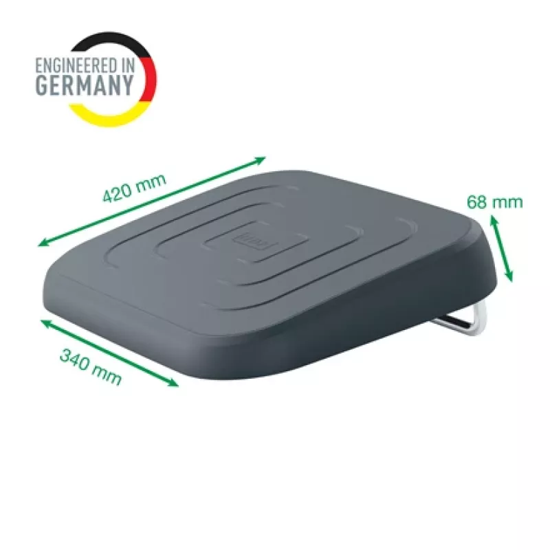 Leitz Ergo regulējams galda kāju balsts, 80% pārstrādātas plastmasas, pelēks, pārstrādāta plastmasa, 34 cm, 42 cm, 340 mm, 420 mm