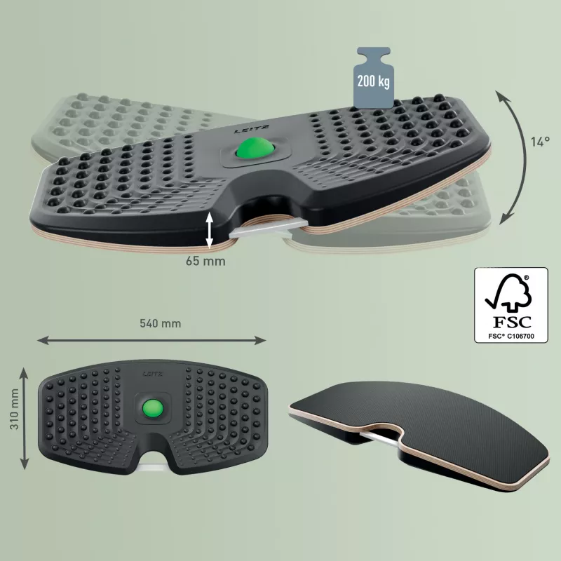 Leitz Ergo Active Balance Board, līdzsvara dēlis, tumši pelēks, 200 kg, -14 - 14°, 540 mm, 310 mm