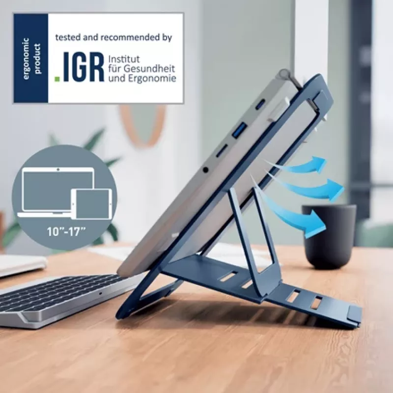 Leitz Ergo Aluminium Ultra-Plakans Regulējams Klēpjdatora Statīvs, Klēpjdatora un planšetdatora rokturis, Tumši pelēks, Alumīnijs, 25.4 cm (10 collas), 43.2 cm (17 collas), 25.4 cm (10 collas)