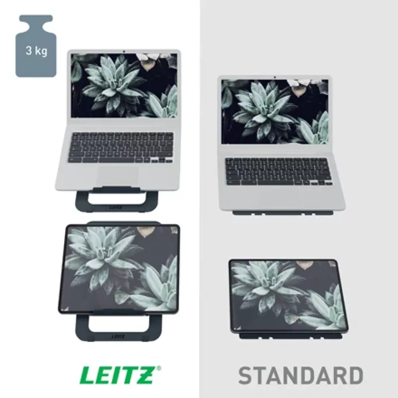 Leitz Ergo Aluminium Ultra-Plakans Regulējams Klēpjdatora Statīvs, Klēpjdatora un planšetdatora rokturis, Tumši pelēks, Alumīnijs, 25.4 cm (10 collas), 43.2 cm (17 collas), 25.4 cm (10 collas)