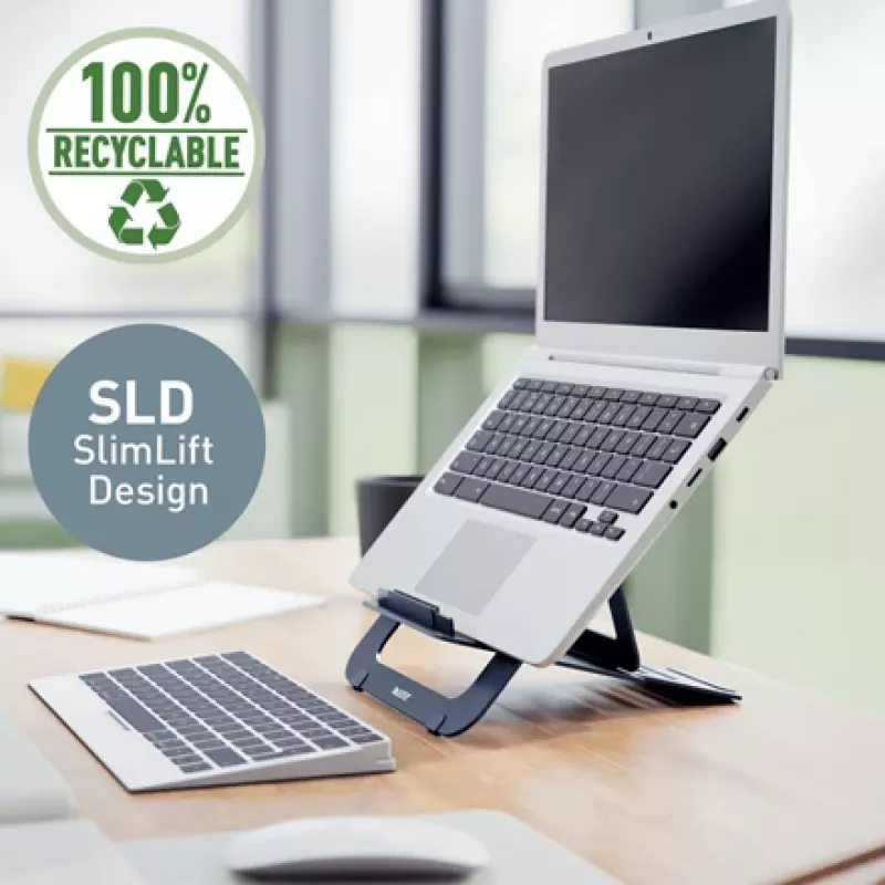 Leitz Ergo Aluminium Ultra-Plakans Regulējams Klēpjdatora Statīvs, Klēpjdatora un planšetdatora rokturis, Tumši pelēks, Alumīnijs, 25.4 cm (10 collas), 43.2 cm (17 collas), 25.4 cm (10 collas)