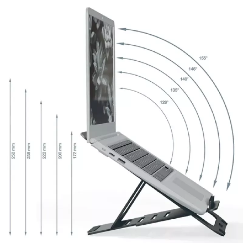 Leitz Ergo Aluminium Ultra-Plakans Regulējams Klēpjdatora Statīvs, Klēpjdatora un planšetdatora rokturis, Tumši pelēks, Alumīnijs, 25.4 cm (10 collas), 43.2 cm (17 collas), 25.4 cm (10 collas)