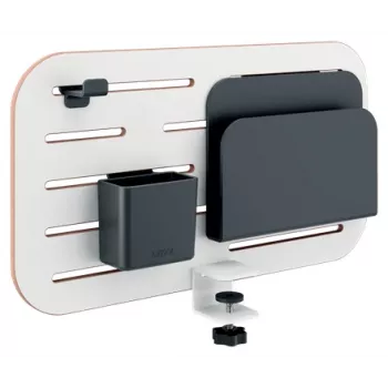 Leitz Ergo nelielais stiprināmais dēliša galda organizators, 42x25 cm, MDF, pārstrādāta plastmasa, gumija, Balts, Skavas stiprinājums, Vēstules, Papīrs, Attēli, 450 x 61 x 330 mm, 450 mm