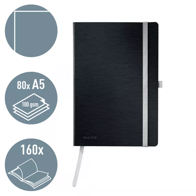 Leitz Style piezīmju grāmatiņa A5, gluda, ar mīksto vāku, vienkrāsains, melna, A5, 80 lapas, 100 g/m², mīkstais vāks