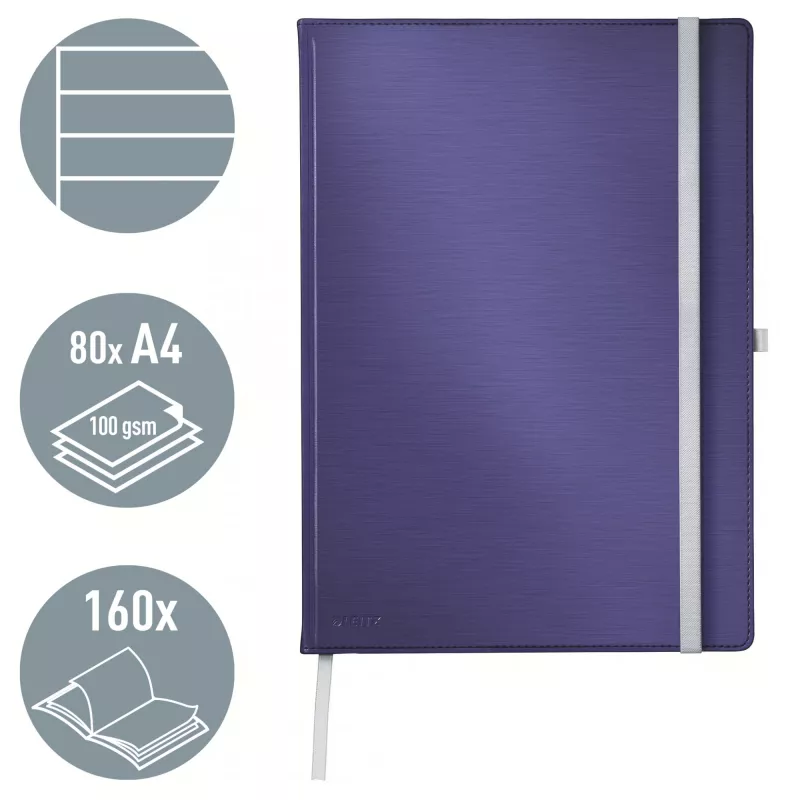 Leitz Style piezīmju grāmata A4 līnijots ar cietajiem vākiem, Monohromatisks, Zils, A4, 80 lapas, 100 g/m², līnijots papīrs