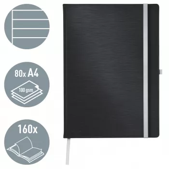 Leitz Style piezīmju grāmatiņa A4 līniju, ar cietajiem vākiem, Vienkrāsains, Melna, A4, 80 lapas, 100 g/m², Līniju papīrs