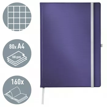 Leitz Style A4 piezīmju grāmatiņa ar kvadrātiņiem un cietajiem vākiem, monohromatiska, zila, A4, 80 lapas, 100 g/m², kvadrātu līnijas