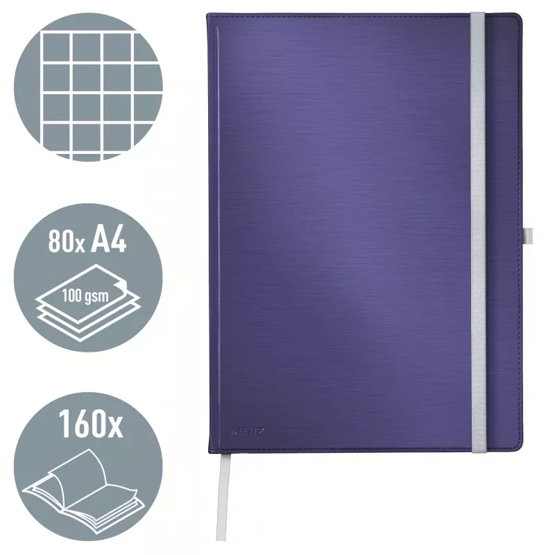 Leitz Style A4 piezīmju grāmatiņa ar kvadrātiņiem un cietajiem vākiem, monohromatiska, zila, A4, 80 lapas, 100 g/m², kvadrātu līnijas