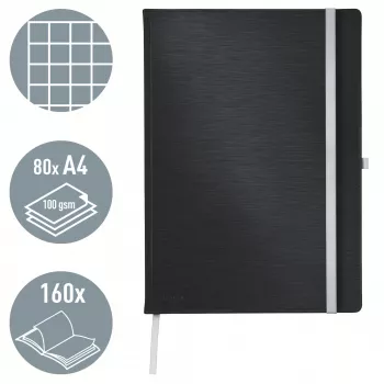 Leitz Style piezīmju grāmata A4 rūtotā ar cieto vāku, vienkrāsaina, Melna, A4, 80 lapas, 100 g/m², Rūtotā papīra
