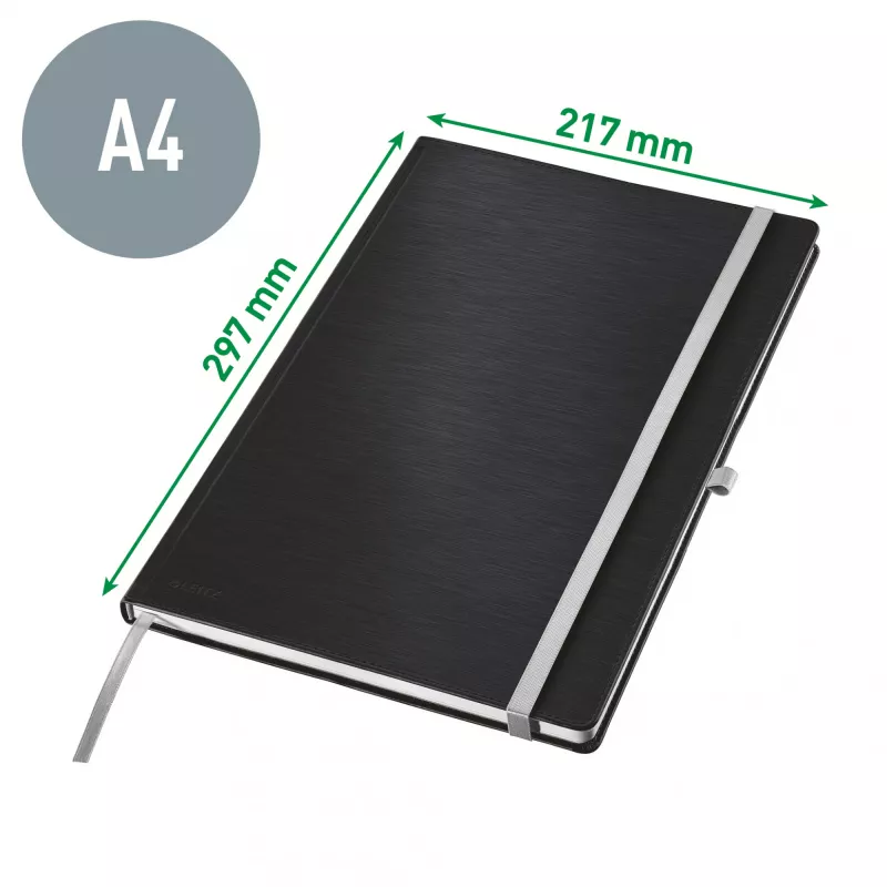 Leitz Style piezīmju grāmata A4 rūtotā ar cieto vāku, vienkrāsaina, Melna, A4, 80 lapas, 100 g/m², Rūtotā papīra