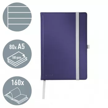 Leitz Style piezīmju bloks A5 līniju, ar cietajiem vākiem, Vienkrāsains, Zils, A5, 80 lapas, 100 g/m², līniju papīrs