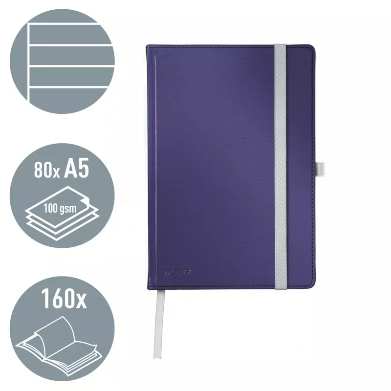 Leitz Style piezīmju bloks A5 līniju, ar cietajiem vākiem, Vienkrāsains, Zils, A5, 80 lapas, 100 g/m², līniju papīrs