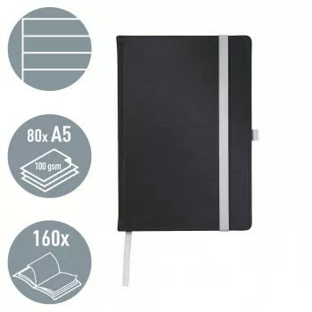 Leitz Style piezīmju grāmatiņa A5 līnijās ar cietajiem vākiem, Vienkrāsains, Melns, A5, 80 loksnes, 100 g/m², Svītrots papīrs