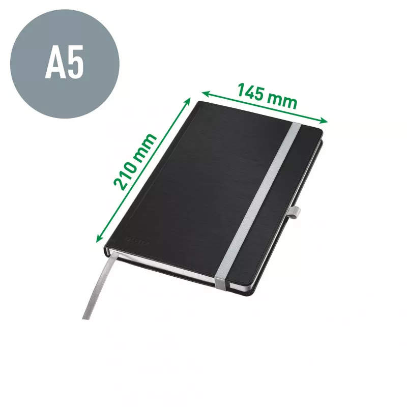 Leitz Style piezīmju grāmatiņa A5 līnijās ar cietajiem vākiem, Vienkrāsains, Melns, A5, 80 loksnes, 100 g/m², Svītrots papīrs
