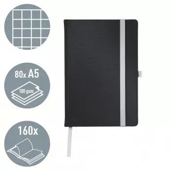 Leitz Style piezīmju grāmatiņa A5 ar rūtotu iesējumu cietos vākos, Vienkrāsains, Melns, A5, 80 lapas, 100 g/m², Rūtots papīrs