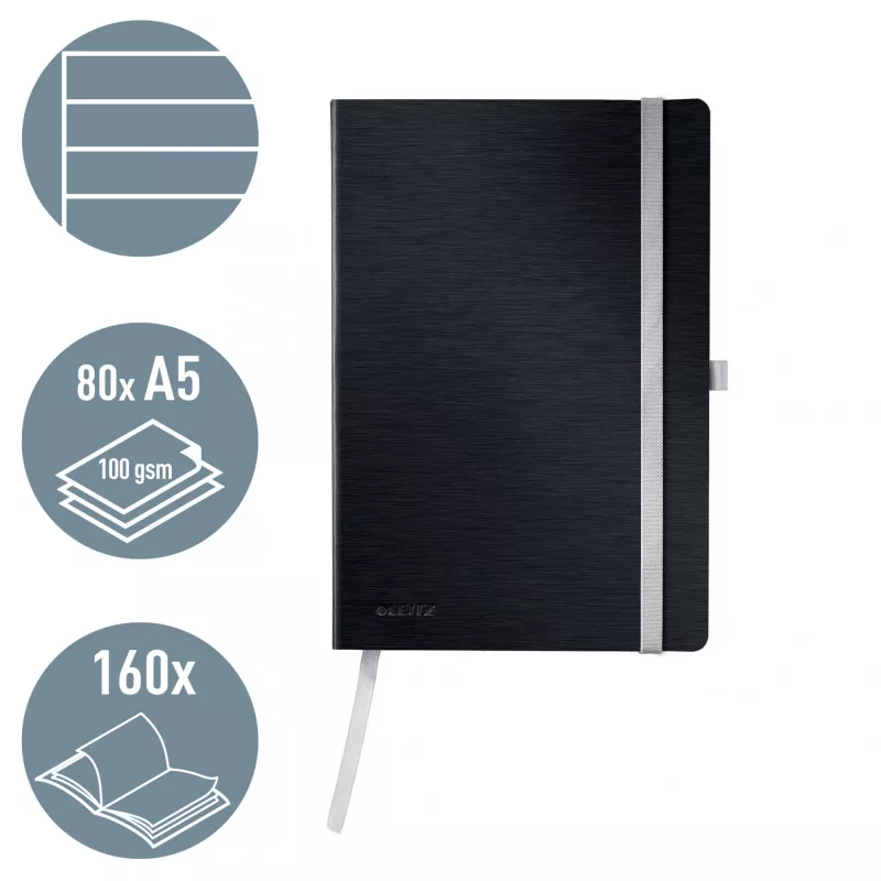 Leitz Style piezīmju grāmatiņa A5 līnijās ar mīkstajiem vākiem, Vienkrāsains, Melna, A5, 80 lapas, 100 g/m², Līniju papīrs