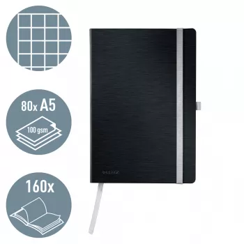 Leitz Style piezīmju grāmatiņa A5 rūtotas ar mīkstajiem vākiem, vienkrāsains, melns, A5, 80 lapas, 100 g/m², rūtots papīrs